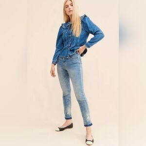 Pilcro Anthropologie High Rise Cigarette Slim Straight Jeans Sz 30 Raw Hem